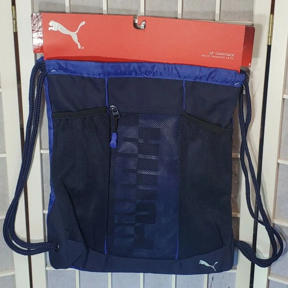 NWT PUMA SPLIT SHIFT CARRYSACK MEN'S BLAC BLUE SCHOOL WORK TRAVEL SPORT BACKPACK